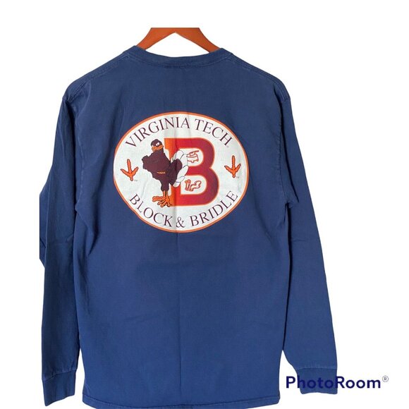 Virginia Tech Block & Bridle Blue L/S T-Shirt Men's Size L Pocket T Vintage - Picture 9 of 12